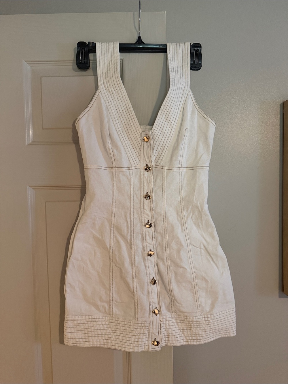 White Button-Front Mini Dress with Structured Straps